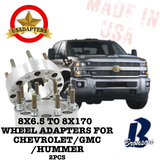 8x6.5 (8x165.1) to 8x170 116.7mm (CHEVROLET/GMC/HUMMER) US MADE Wheel Lug Adapters x 2pcs.