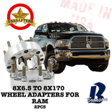 (RAM 2500/3500 '94-'23) 8x6.5 (8x165.1) to 8x170 121.3mm US MADE Wheel Lug Adapters x 2pcs.